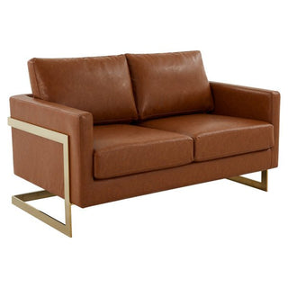 LeisureModLeisureMod | Lincoln Modern Mid-Century Upholstered Leather Loveseat with Gold Frame | LA55-L LA55BL-LLA55BR-LAloha Habitat