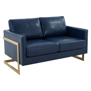 LeisureModLeisureMod | Lincoln Modern Mid-Century Upholstered Leather Loveseat with Gold Frame | LA55-L LA55BL-LLA55BU-LAloha Habitat