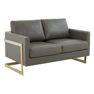 LeisureModLeisureMod | Lincoln Modern Mid-Century Upholstered Leather Loveseat with Gold Frame | LA55-L LA55BL-LLA55GR-LAloha Habitat