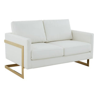 LeisureModLeisureMod | Lincoln Modern Mid-Century Upholstered Leather Loveseat with Gold Frame | LA55-L LA55BL-LLA55W-LAloha Habitat