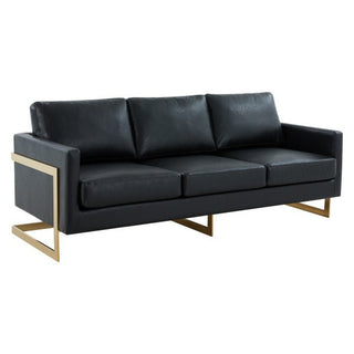 LeisureModLeisureMod | Lincoln Modern Mid-Century Upholstered Leather Sofa with Gold Frame | LA83-LLA83BL-LAloha Habitat
