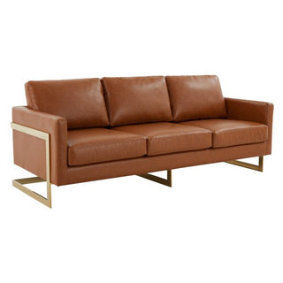 LeisureModLeisureMod | Lincoln Modern Mid-Century Upholstered Leather Sofa with Gold Frame | LA83-LLA83BR-LAloha Habitat
