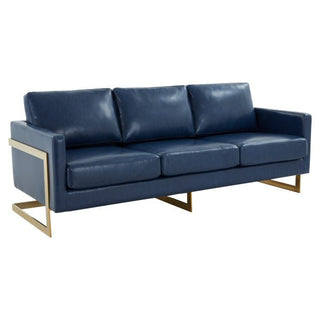 LeisureModLeisureMod | Lincoln Modern Mid-Century Upholstered Leather Sofa with Gold Frame | LA83-LLA83BU-LAloha Habitat
