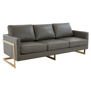 LeisureModLeisureMod | Lincoln Modern Mid-Century Upholstered Leather Sofa with Gold Frame | LA83-LLA83GR-LAloha Habitat