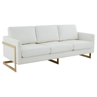LeisureModLeisureMod | Lincoln Modern Mid-Century Upholstered Leather Sofa with Gold Frame | LA83-LLA83W-LAloha Habitat