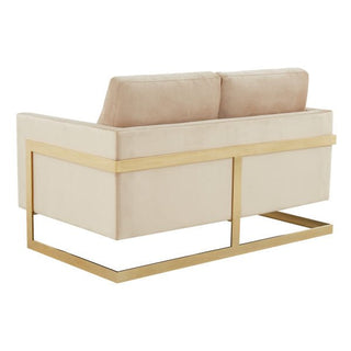 LeisureModLeisureMod Lincoln Modern Mid-Century Upholstered Velvet Loveseat with Gold Frame LA55PULA55BGAloha Habitat