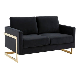 LeisureModLeisureMod Lincoln Modern Mid-Century Upholstered Velvet Loveseat with Gold Frame LA55PULA55BLAloha Habitat