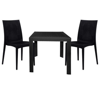 LeisureModLeisureMod | Mace 3-Piece Outdoor Dining Set with Plastic Square Table and 2 Stackable Chairs with Weave Design | MT31C19-2MT31C19BL2Aloha Habitat