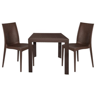 LeisureModLeisureMod | Mace 3-Piece Outdoor Dining Set with Plastic Square Table and 2 Stackable Chairs with Weave Design | MT31C19-2MT31C19BR2Aloha Habitat