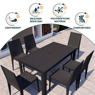 LeisureModLeisureMod | Mace 7-Piece Outdoor Dining Set with Rectangular Table and Stackable Chairs | MT55WC19BR6MT55C19BL6Aloha Habitat