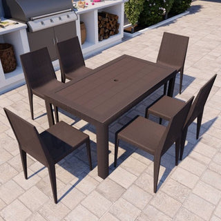 LeisureModLeisureMod | Mace 7-Piece Outdoor Dining Set with Rectangular Table and Stackable Chairs | MT55WC19BR6MT55C19BR6Aloha Habitat