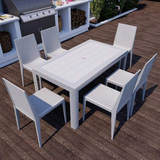LeisureModLeisureMod | Mace 7-Piece Outdoor Dining Set with Rectangular Table and Stackable Chairs | MT55WC19BR6MT55C19W6Aloha Habitat