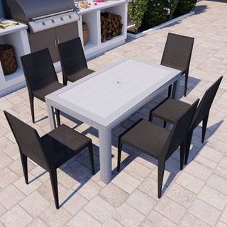 LeisureModLeisureMod | Mace 7-Piece Outdoor Dining Set with Rectangular Table and Stackable Chairs | MT55WC19BR6MT55WC19BL6Aloha Habitat