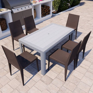 LeisureModLeisureMod | Mace 7-Piece Outdoor Dining Set with Rectangular Table and Stackable Chairs | MT55WC19BR6MT55WC19BR6Aloha Habitat