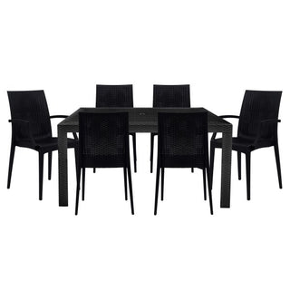 LeisureModLeisureMod | Mace Mid-Century 7-Piece Rectangular Outdoor Dining Set with 4 Side Chairs and 2 Armchairs | MT55MC194A2MT55MC194A2BLAloha Habitat