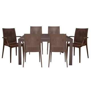LeisureModLeisureMod | Mace Mid-Century 7-Piece Rectangular Outdoor Dining Set with 4 Side Chairs and 2 Armchairs | MT55MC194A2MT55MC194A2BRAloha Habitat