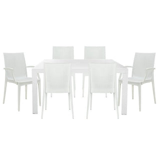 LeisureModLeisureMod | Mace Mid-Century 7-Piece Rectangular Outdoor Dining Set with 4 Side Chairs and 2 Armchairs | MT55MC194A2MT55MC194A2WAloha Habitat