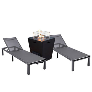 LeisureModLeisureMod | Marlin Modern Aluminum Outdoor Patio Chaise Lounge Chair Set of 2 with Square Fire Pit Side Table Perfect for Patio, Lawn, and Garden | MLBLCF21-77W2MLBLCF21-77BL2Aloha Habitat