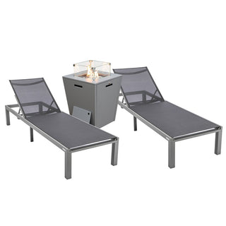 LeisureModLeisureMod | Marlin Modern Aluminum Outdoor Patio Chaise Lounge Chair Set of 2 with Square Fire Pit Side Table Perfect for Patio, Lawn, and Garden | MLGRCF21-77W2MLGRCF21-77BL2Aloha Habitat