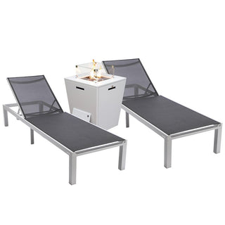 LeisureModLeisureMod | Marlin Modern Aluminum Outdoor Patio Chaise Lounge Chair Set of 2 with Square Fire Pit Side Table Perfect for Patio, Lawn, and Garden | MLWCF21-77W2MLWCF21-77BL2Aloha Habitat