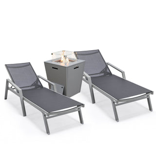 LeisureModLeisureMod | Marlin Modern Aluminum Outdoor Patio Chaise Lounge Chair With Arms Set of 2 with Square Fire Pit Side Table Perfect for Patio, Lawn, and Garden | MLAGRCF21-77W2MLAGRCF21-77BL2Aloha Habitat