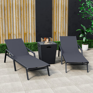 LeisureModLeisureMod | Marlin Modern Aluminum Outdoor Patio Chaise Lounge Chair With Arms Set of 2 with Square Fire Pit Side Table Perfect for Patio, Lawn, and Garden | MLABLCF21-77W2MLABLCF21-77BL2Aloha Habitat