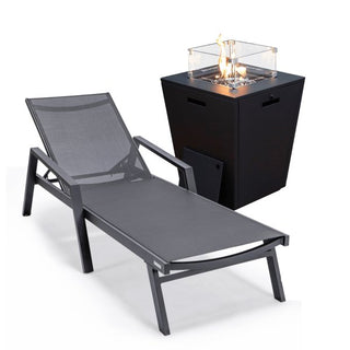 LeisureModLeisureMod | Marlin Modern Black Aluminum Outdoor Patio Chaise Lounge Chair With Arms and Square Fire Pit Side Table Perfect for Patio, Lawn, and Garden | MLABLCF21-77WMLABLCF21-77BLAloha Habitat
