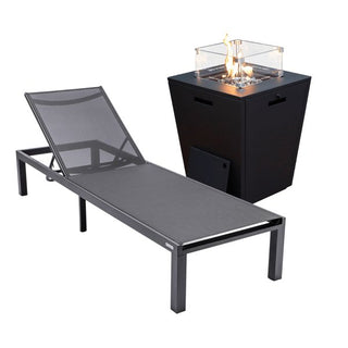 LeisureModLeisureMod | Marlin Modern Black Aluminum Outdoor Patio Chaise Lounge Chair with Square Fire Pit Side Table Perfect for Patio, Lawn, and Garden | MLBLCF21-77WMLBLCF21-77BLAloha Habitat