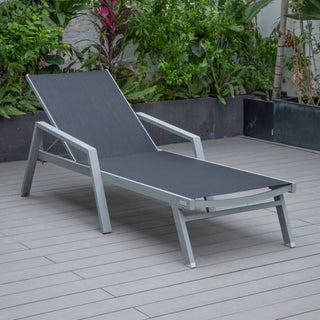 LeisureModLeisureMod | Marlin Modern Grey Aluminum Outdoor Patio Chaise Lounge Chair With Arms and Square Fire Pit Side Table Perfect for Patio, Lawn, and Garden | MLAGRCF21-77MLAGRCF21-77BLAloha Habitat