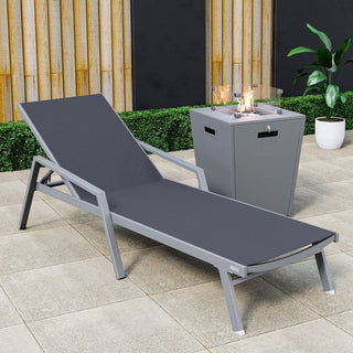 LeisureModLeisureMod | Marlin Modern Grey Aluminum Outdoor Patio Chaise Lounge Chair With Arms and Square Fire Pit Side Table Perfect for Patio, Lawn, and Garden | MLAGRCF21-77MLAGRCF21-77BLAloha Habitat