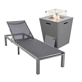 LeisureModLeisureMod | Marlin Modern Grey Aluminum Outdoor Patio Chaise Lounge Chair with Square Fire Pit Side Table Perfect for Patio, Lawn, and Garden | MLGRCF21-77MLGRCF21-77BLAloha Habitat