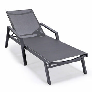 LeisureModLeisureMod | Marlin Patio Chaise Lounge Chair With Armrests in Black Aluminum Frame | MLABL-77WMLABL-77BLAloha Habitat