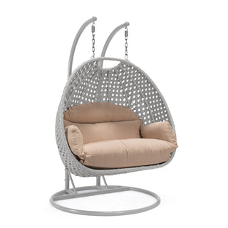 LeisureModLeisureMod | Mendoza Light Grey Wicker Hanging 2 person Egg Swing Chair | MSCLGR-53WMSCLGR-53BGAloha Habitat
