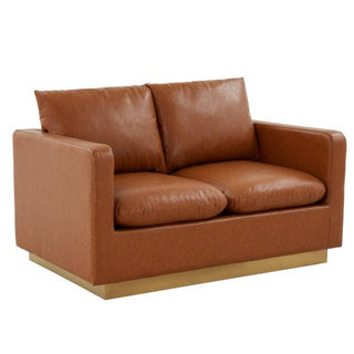 LeisureModLeisureMod Nervo Modern Mid-Century Upholstered Leather Loveseat with Gold Frame NS55W-LNS55BR-LAloha Habitat