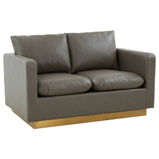 LeisureModLeisureMod Nervo Modern Mid-Century Upholstered Leather Loveseat with Gold Frame NS55W-LNS55GR-LAloha Habitat