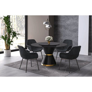 LeisureModLeisureMod | Qorvus Series Round Dining Table Black\Gold Base with 60 Round Stone Top | QRBL-60QRBL-60BL-GAloha Habitat
