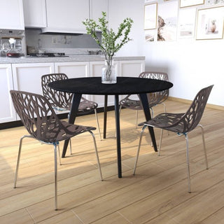 LeisureModLeisuremod | Ravenna Mid-Century Modern 5-Piece Dining Set with 4 Stackable Plastic Chairs and Round Wood Table with Metal Base for Kitchen and Dining Room | RTM47AC164RTM47AC16TP4Aloha Habitat