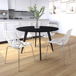LeisureModLeisuremod | Ravenna Mid-Century Modern 5-Piece Dining Set with 4 Stackable Plastic Chairs and Round Wood Table with Metal Base for Kitchen and Dining Room | RTM47AC164RTM47AC16W4Aloha Habitat