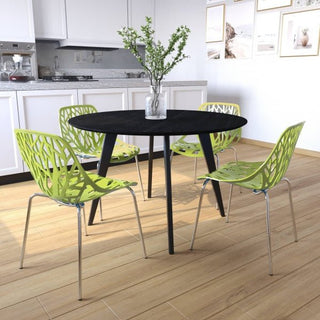 LeisureModLeisuremod | Ravenna Mid-Century Modern 5-Piece Dining Set with 4 Stackable Plastic Chairs and Round Wood Table with Metal Base for Kitchen and Dining Room | RTM47AC164RTM47AC16G4Aloha Habitat