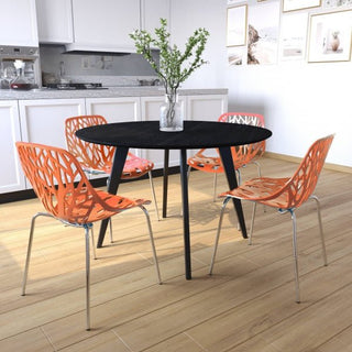 LeisureModLeisuremod | Ravenna Mid-Century Modern 5-Piece Dining Set with 4 Stackable Plastic Chairs and Round Wood Table with Metal Base for Kitchen and Dining Room | RTM47AC164RTM47AC16OR4Aloha Habitat