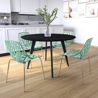 LeisureModLeisuremod | Ravenna Mid-Century Modern 5-Piece Dining Set with 4 Stackable Plastic Chairs and Round Wood Table with Metal Base for Kitchen and Dining Room | RTM47AC164RTM47AC16MT4Aloha Habitat