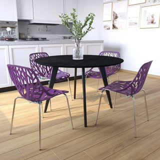 LeisureModLeisuremod | Ravenna Mid-Century Modern 5-Piece Dining Set with 4 Stackable Plastic Chairs and Round Wood Table with Metal Base for Kitchen and Dining Room | RTM47AC164RTM47AC16PR4Aloha Habitat
