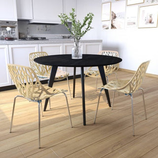 LeisureModLeisuremod | Ravenna Mid-Century Modern 5-Piece Dining Set with 4 Stackable Plastic Chairs and Round Wood Table with Metal Base for Kitchen and Dining Room | RTM47AC164RTM47AC16CR4Aloha Habitat