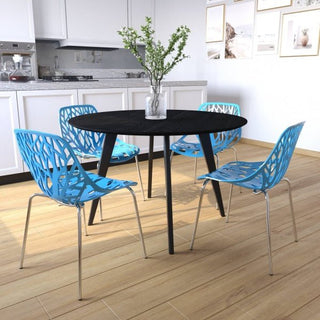 LeisureModLeisuremod | Ravenna Mid-Century Modern 5-Piece Dining Set with 4 Stackable Plastic Chairs and Round Wood Table with Metal Base for Kitchen and Dining Room | RTM47AC164RTM47AC16BU4Aloha Habitat