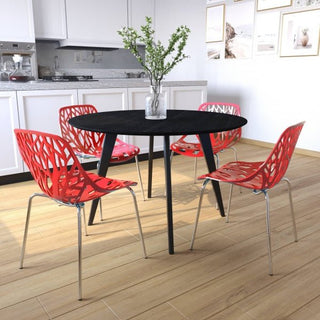 LeisureModLeisuremod | Ravenna Mid-Century Modern 5-Piece Dining Set with 4 Stackable Plastic Chairs and Round Wood Table with Metal Base for Kitchen and Dining Room | RTM47AC164RTM47AC16R4Aloha Habitat