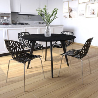 LeisureModLeisuremod | Ravenna Mid-Century Modern 5-Piece Dining Set with 4 Stackable Plastic Chairs and Round Wood Table with Metal Base for Kitchen and Dining Room | RTM47AC164RTM47AC16BL4Aloha Habitat