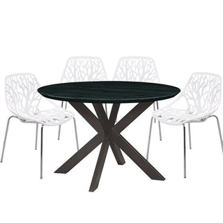 LeisureModLeisuremod | Ravenna Mid-Century Modern 5-Piece Metal Dining Set with 4 Stackable Plastic Chairs and Round Wood Table with Geometric Base for Kitchen and Dining Room | RTX47AC164RTX47AC16W4Aloha Habitat