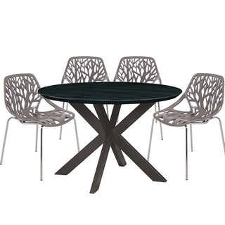 LeisureModLeisuremod | Ravenna Mid-Century Modern 5-Piece Metal Dining Set with 4 Stackable Plastic Chairs and Round Wood Table with Geometric Base for Kitchen and Dining Room | RTX47AC164RTX47AC16TP4Aloha Habitat