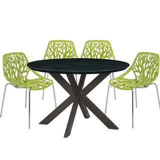LeisureModLeisuremod | Ravenna Mid-Century Modern 5-Piece Metal Dining Set with 4 Stackable Plastic Chairs and Round Wood Table with Geometric Base for Kitchen and Dining Room | RTX47AC164RTX47AC16G4Aloha Habitat