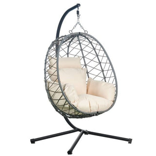 LeisureModLeisuremod | Summit Mid-Century Modern Outdoor Single Person Egg Swing Chair in Grey Steel Frame With Removable Cushions | SSCGR-35RSSCGR-35BGAloha Habitat